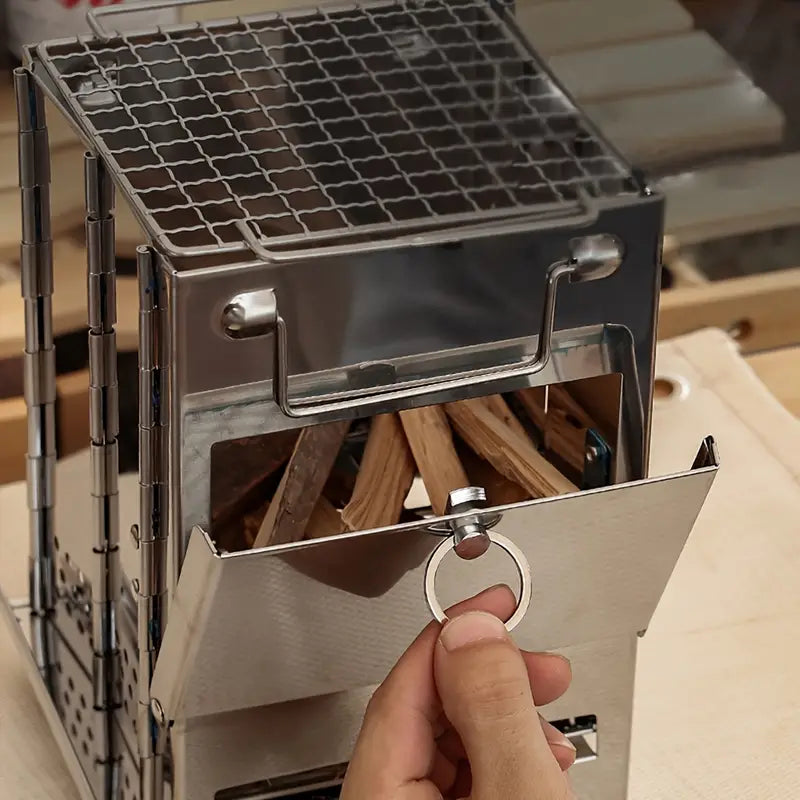 Portable Folding Wood Burning Camp Stove with Grill