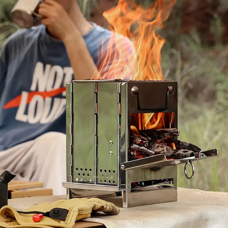 Portable Folding Wood Burning Camp Stove with Grill