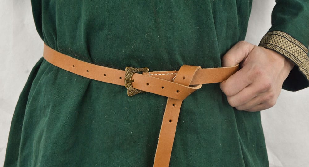 Natural Leather Viking Belt with Knotwork Buckle & Chape