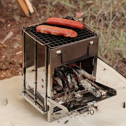 Portable Folding Wood Burning Camp Stove with Grill