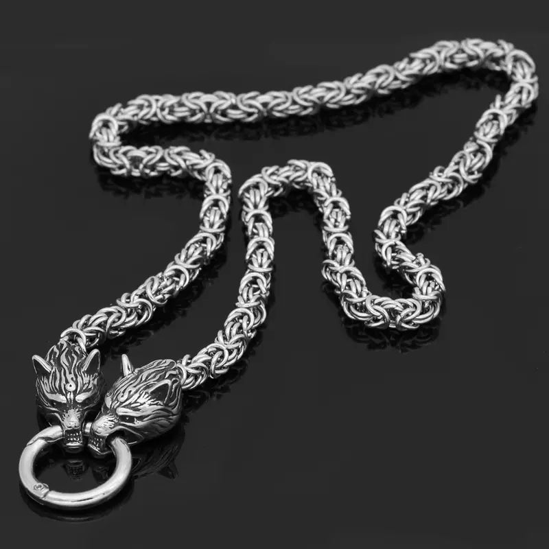Viking Wolf Head Mjolnir Necklace
