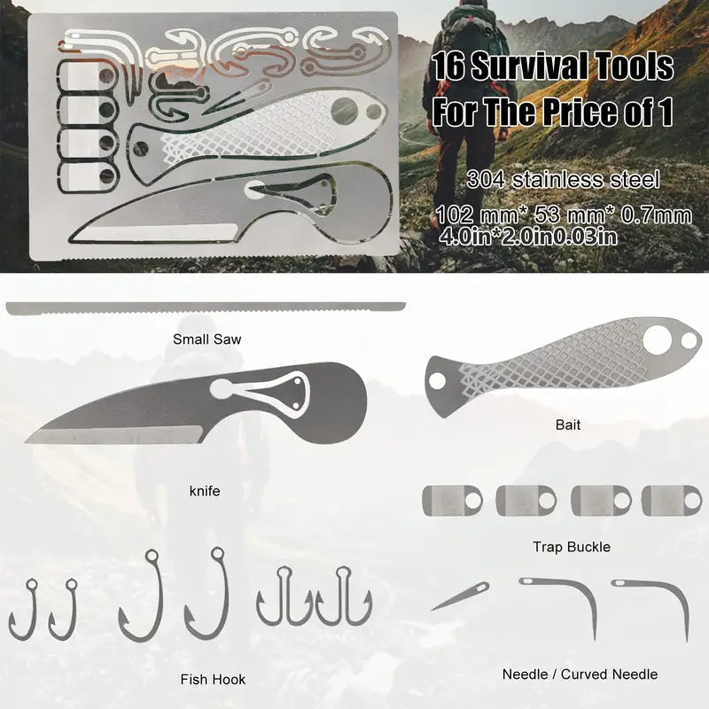 6-Piece Survival Card Multitool: EDC Kit for Fishing, Hiking, Survival