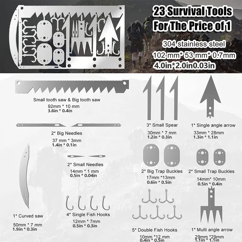 6-Piece Survival Card Multitool: EDC Kit for Fishing, Hiking, Survival