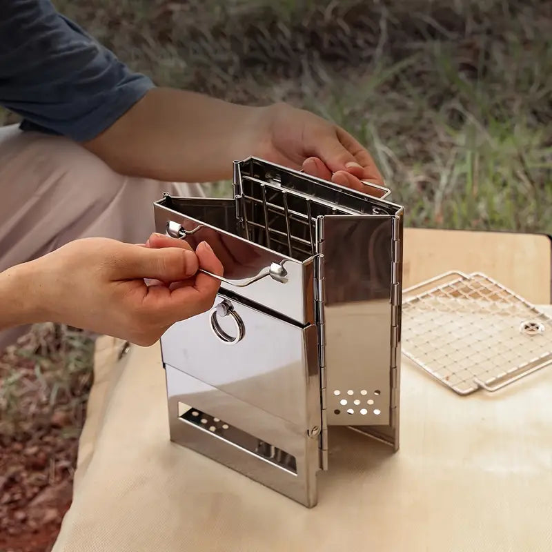 Portable Folding Wood Burning Camp Stove with Grill