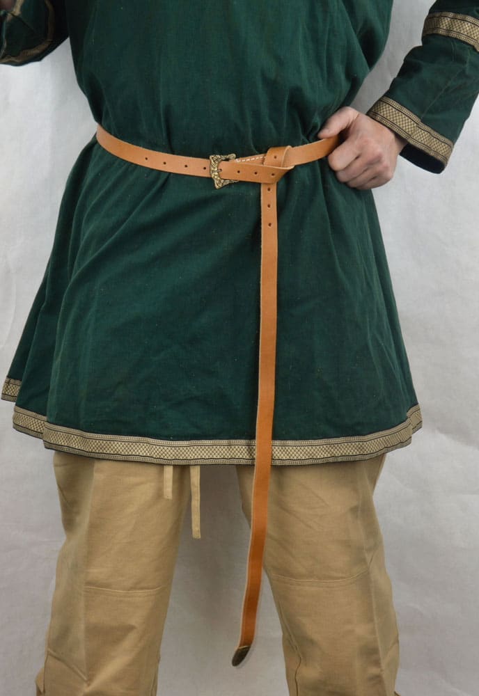 Natural Leather Viking Belt with Knotwork Buckle & Chape