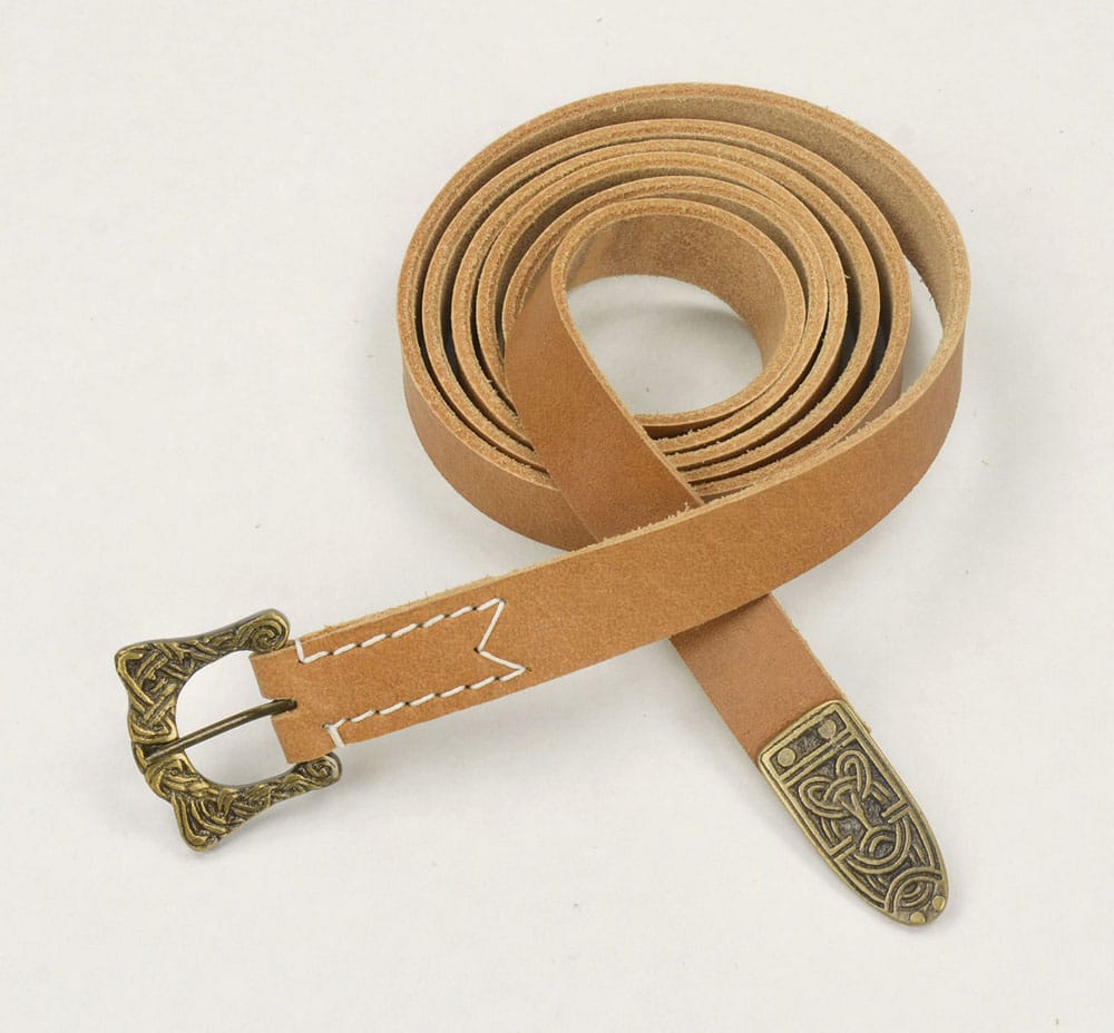 Natural Leather Viking Belt with Knotwork Buckle & Chape